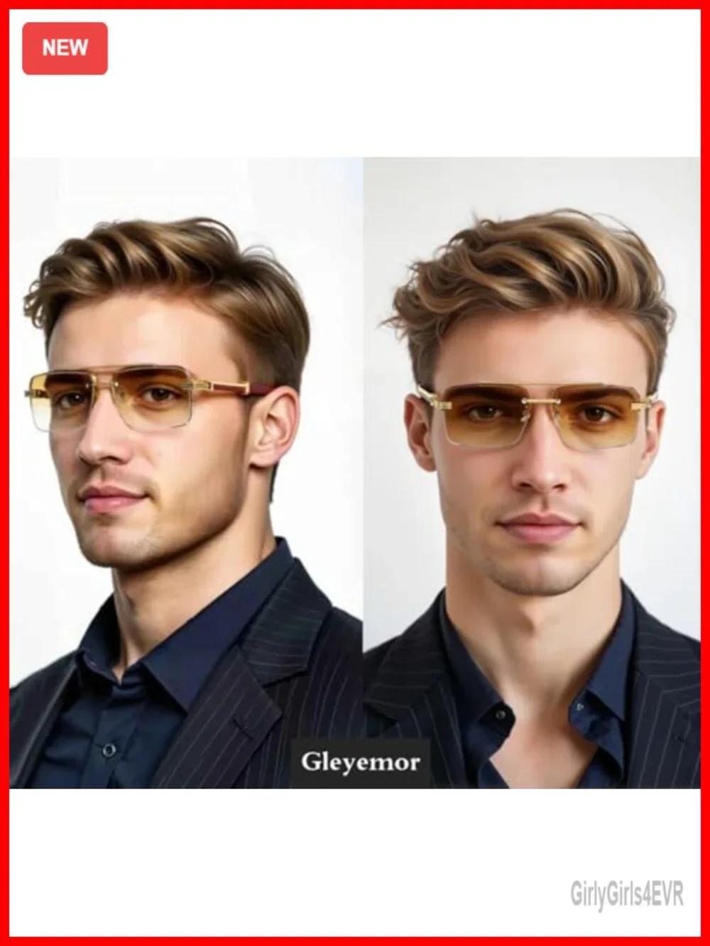 Men's Rimless Rectangle Sunglasses with UV400 Protection